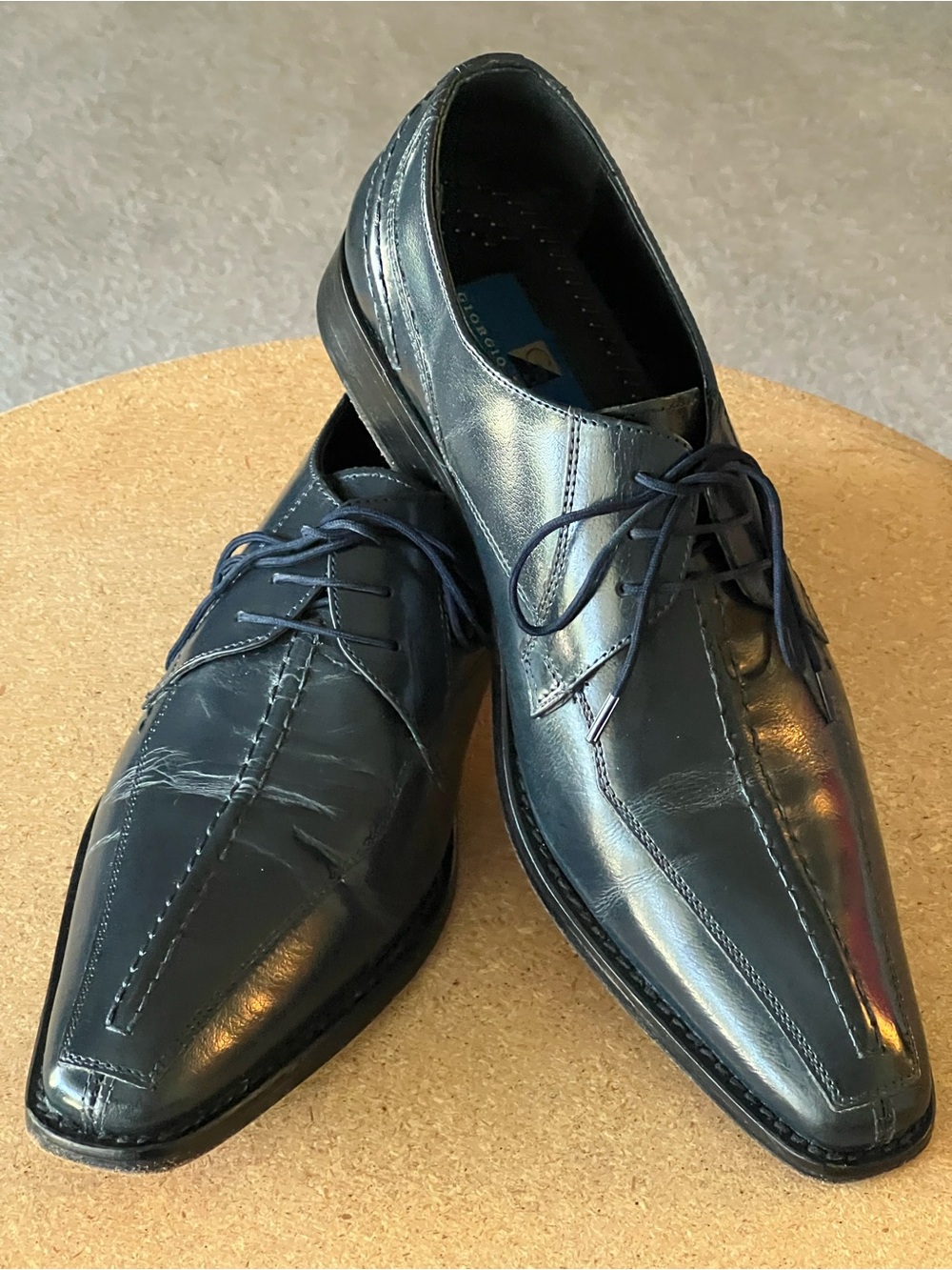 Giorgio Brutini Navy Leather Lace-Up Derby Shoes